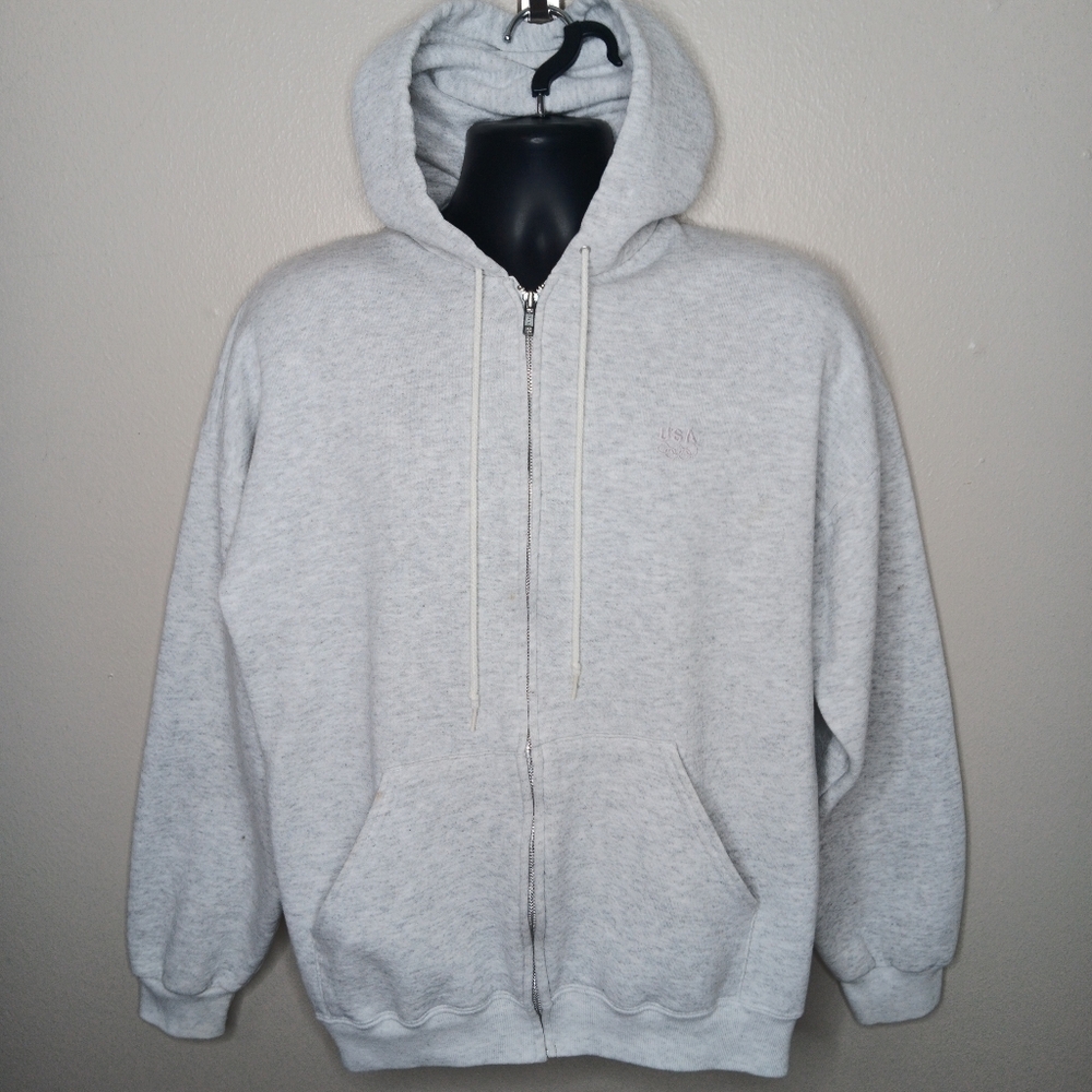 Vintage 90s Team USA Olympic Adult XL Hoodie Zip Sweatshirt JCPenny Boxy Gray
